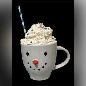 Snowman Face Ceramic Mug With Faux Whipped Cream And Sprinkles Decorative New